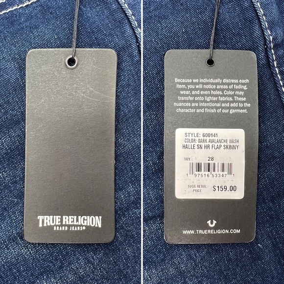 True Religion Jeans Halle Big T High Rise Flap Super Skinny Dark Wash 28/6 NWT - Picture 5 of 9